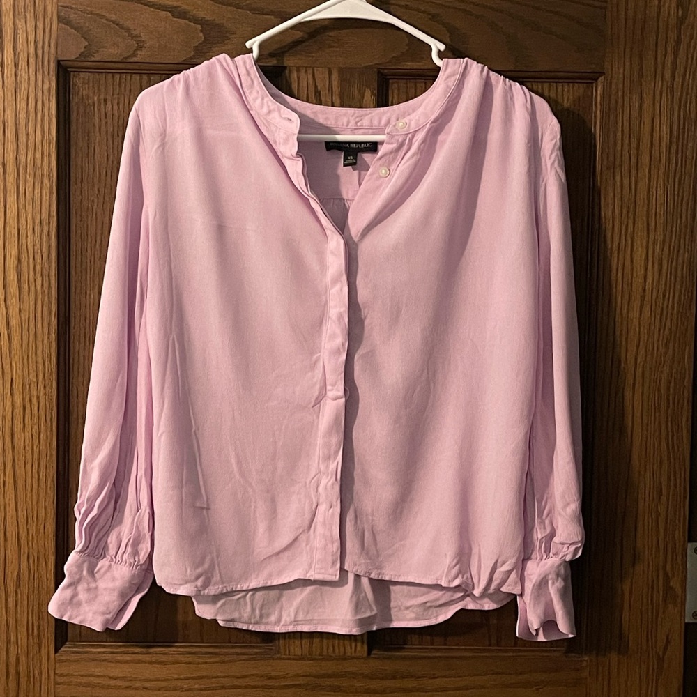 Banana Republic Pink 3/4 Sleeve Blouse with Mandarin Collar